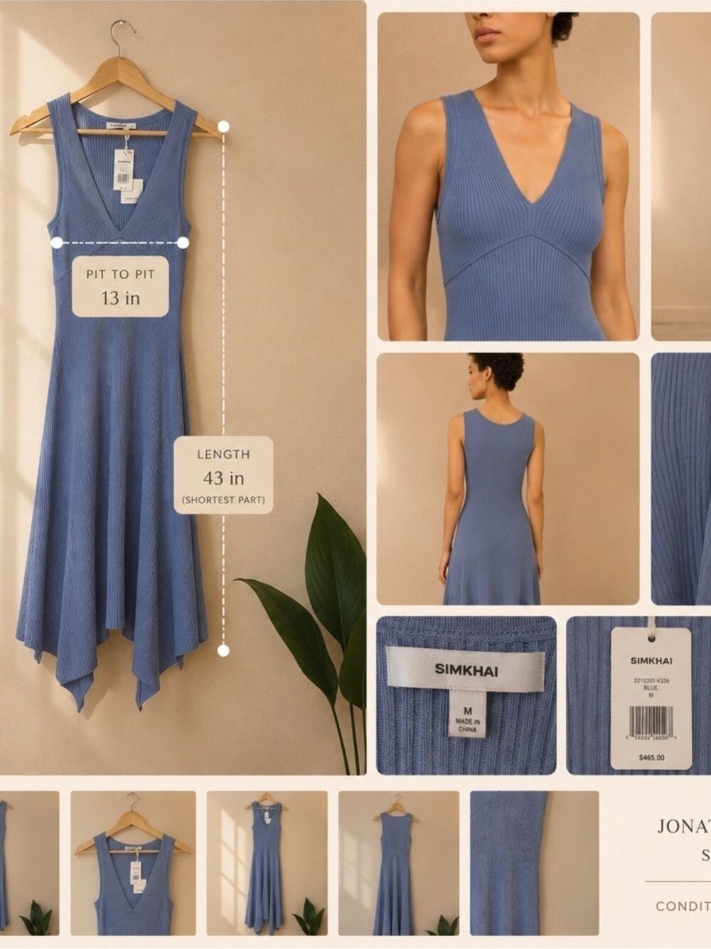 SIMKHAI Blue Ribbed Knit Handkerchief Maxi Dress - Picture 10 of 10